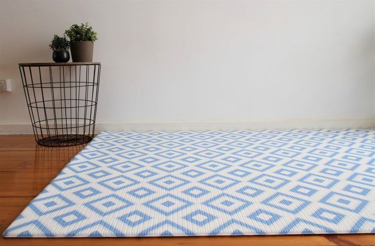 Palm Grey - Blue Diamonds | Premium Double-Sided Play Mat for Newborn and Adults | Large