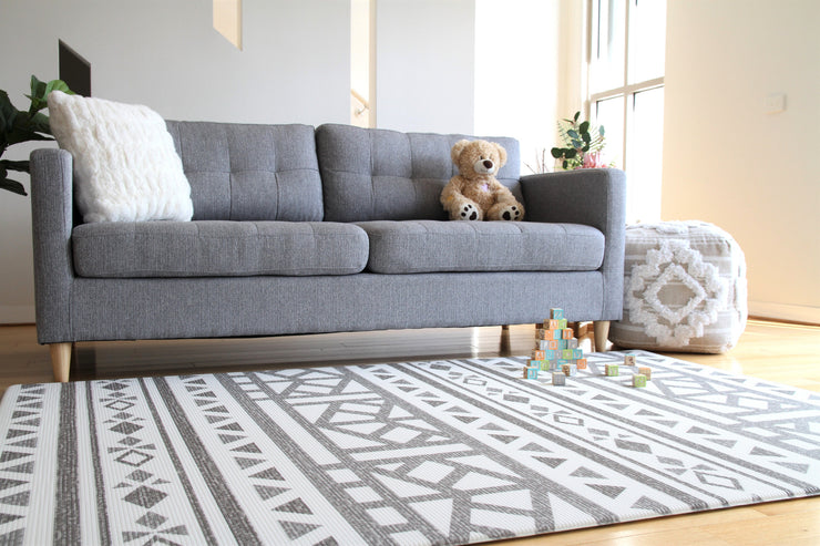 Crystals - Blue Charcoal | Soft Stylish Reversible Play Mat | Large