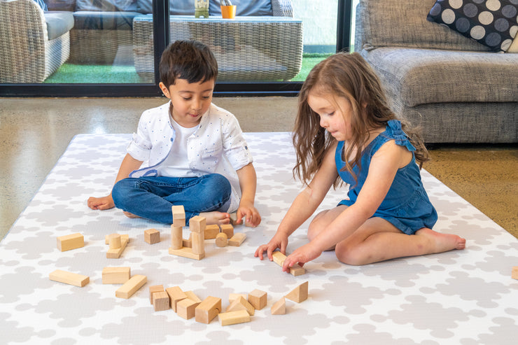 Luxe Dark - Grey Star | Stylish Reversible Foam Floor Play Mat | Large Blue - Grey