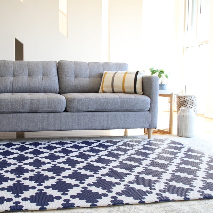 Luxe Lite - Royal Blue Star | Stylish Reversible Foam Floor Play Mat | Large Brown - Blue