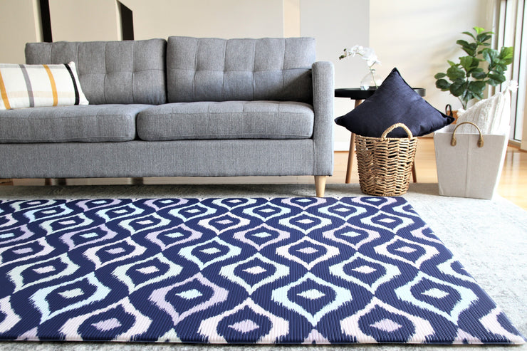 Luxe Dark - Grey Star | Stylish Reversible Foam Floor Play Mat | Large Blue - Grey