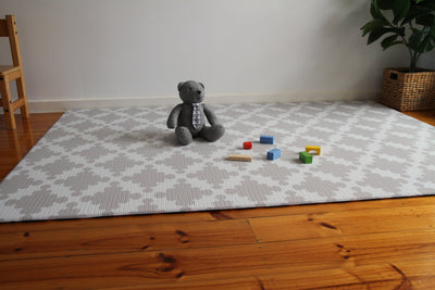 Luxe Dark - Grey Star | Stylish Reversible Foam Floor Play Mat | Large Blue - Grey