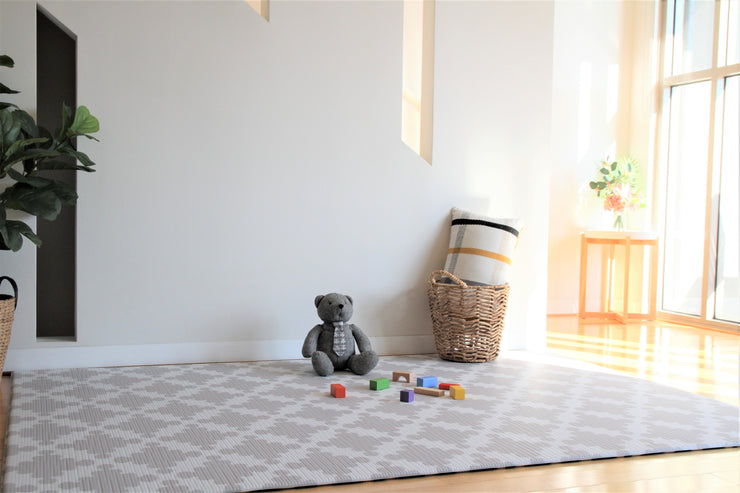 Luxe Dark - Grey Star | Stylish Reversible Foam Floor Play Mat | Large Blue - Grey