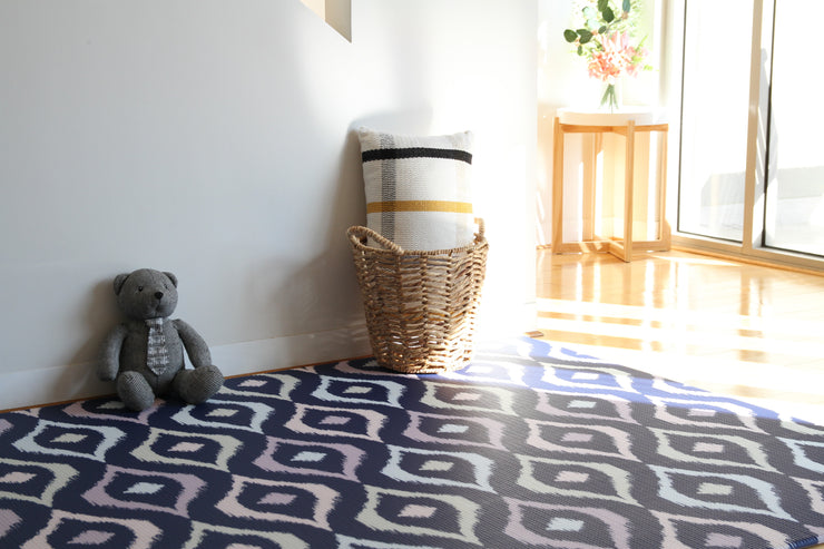 Luxe Dark - Grey Star | Stylish Reversible Foam Floor Play Mat | Large Blue - Grey