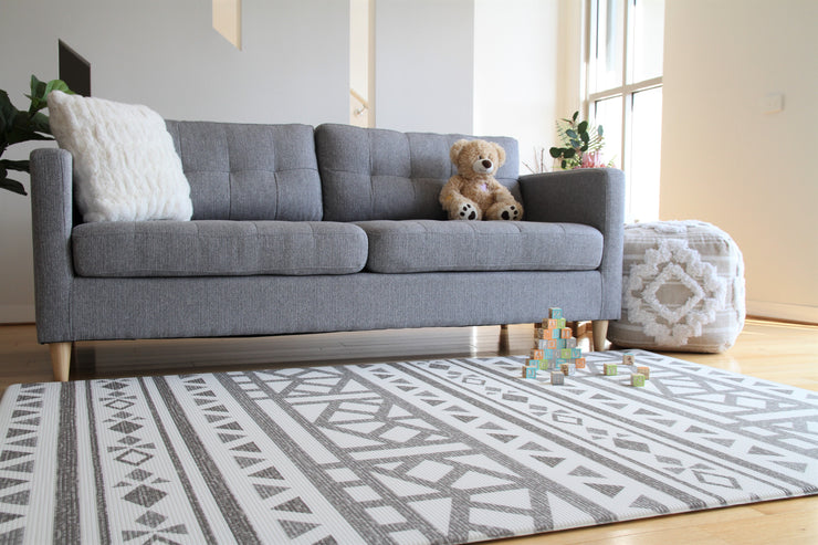 Crystals - Blue Charcoal | Soft Stylish Reversible Play Mat | Large