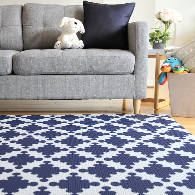 Luxe Lite - Royal Blue Star | Stylish Reversible Foam Floor Play Mat | Large Brown - Blue