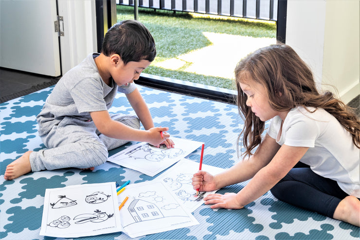 Luxe Nat - Sage Grey Star | Stylish Reversible Foam Floor Play Mat - Large